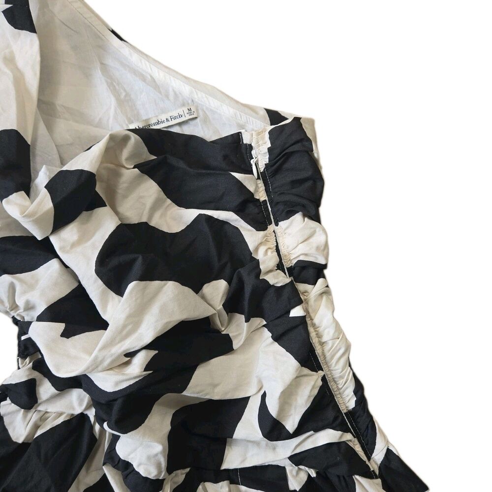 Abercrombie Fitch One Shoulder Cutout Maxi Dress Pockets NWOT M Black White - Picture 6 of 16